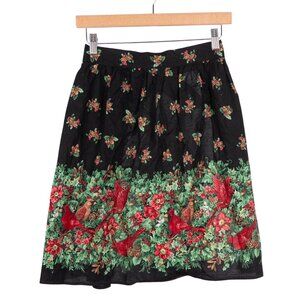 VTG Cardinals Christmas Apron 1/2 Waist Black Red Tie Green Acorns Poinsettia